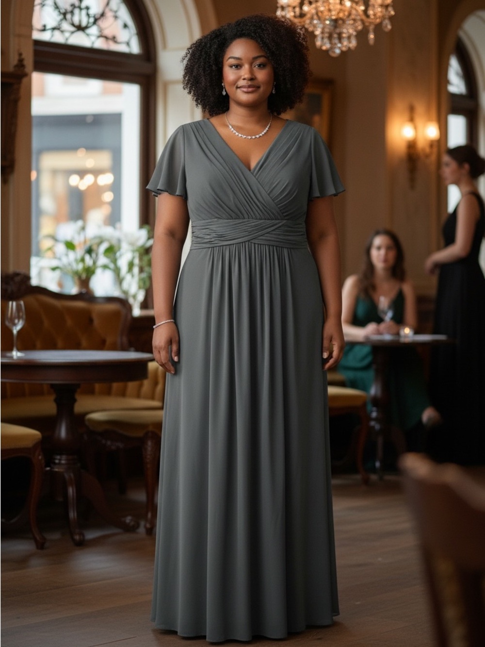 AW.Bridal Charcoal Grey Chiffon Formal Gown Size 26